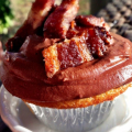 Candied Bacon Cupcakes with Dark Chocolate Frosting