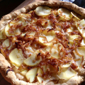 Potato Pizza with Carmelized Onions and Garlic Infused Olive Oil