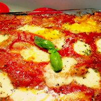 Fresh Mozzarella, Sausage & Spinach Lasagna with Alfredo & Tomato Sauce