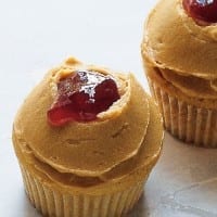 Peanut Butter Cupcakes with Peanut Butter Frosting and Jelly