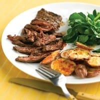 Skirt Steak with Crispy Garlic Potatoes