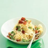 Fresh Angel-Hair Pasta with Bacon and Peas