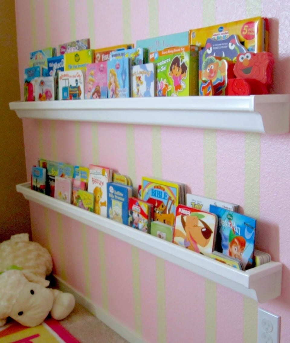 Project Highlight DIY Rain Gutter Bookshelves Modern Day Moms