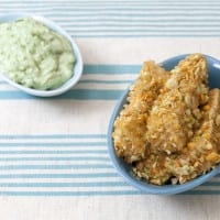 BBQ Pea Crusted Tofu with Avocado Dip