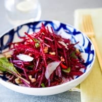Raw Beet & Cherry Tomato Salad with Manchego Cheese & Walnuts