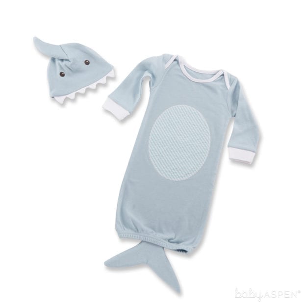 shark-gown-and-cap-blue-layed-out